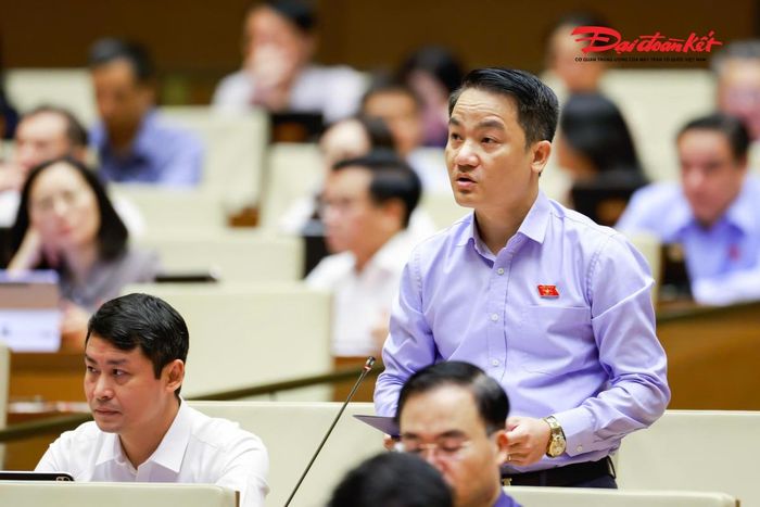 Đại biểu Lê Văn Thế, đoàn Ninh Bình phát biểu. Ảnh: Quang Vinh