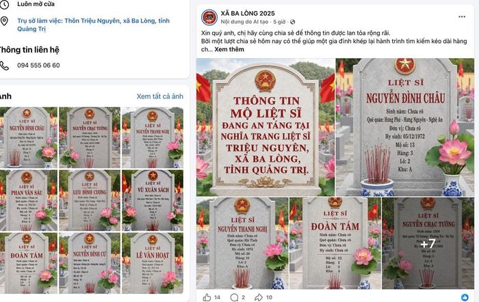 Những bia mộ được chính quyền xã Ba Lòng thiết kế đưa lên mạng xã hội với mong muốn người thân của liệt sĩ có thể tìm thấy