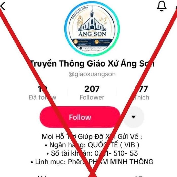 Tài khoản giả mạo Giáo xứ Áng Sơn để đăng tải, kêu gọi quyên góp, ủng hộ tài chính nhằm lừa đảo, trục lợi