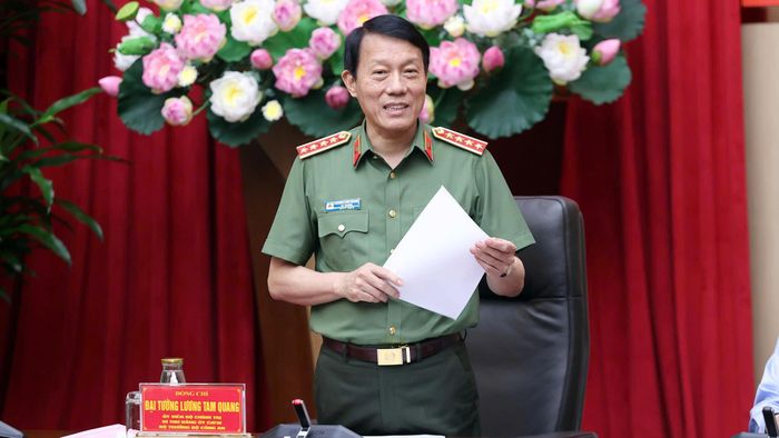 Bộ trưởng Bộ Công an Lương Tam Quang phát biểu tại hội nghị. Ảnh: MINH HẢI