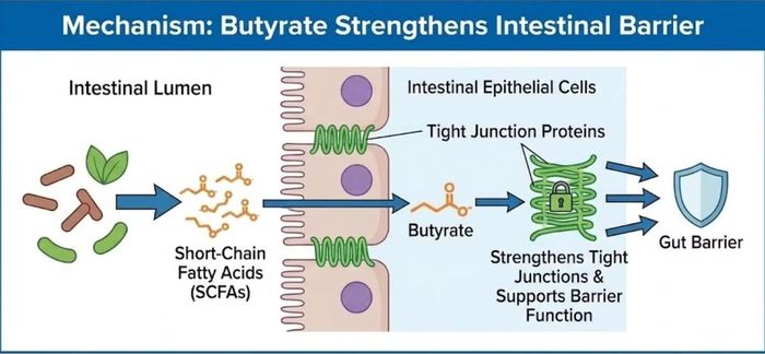 Chuỗi tác động do butyrate kích hoạt kéo dài hoạt động kháng viêm.
