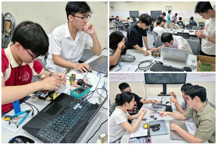 Khóa học STEM "Lập trình cho Mobile Robot" cho học sinh phổ thông do Trường Đại học Bách khoa - Đại học Đà Nẵng tổ cchức. Ảnh: NTCC