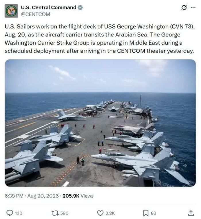 Bài đăng của CENTCOM trên mạng xã hội X. (Ảnh chụp màn hình)