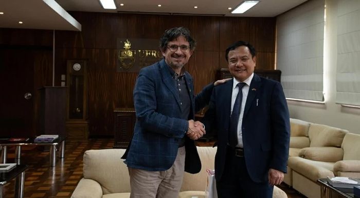 Làm việc với Phó Giám đốc Học viện UFRGS GS.TS. Pedro de Almeida Costa. (Nguồn: Đại sứ quán Việt Nam tại Brazil)