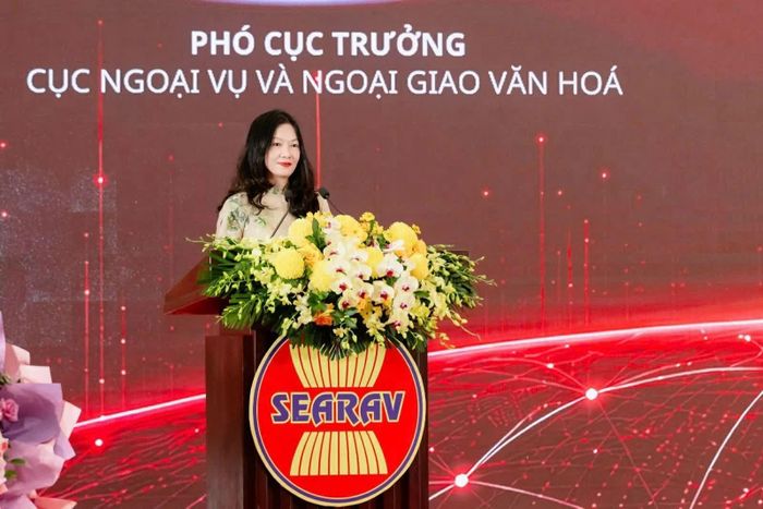 Phó Cục trưởng Cục Ngoại vụ và Ngoại giao Văn hóa (Bộ Ngoại giao) Phạm Thị Phương Chi phát biểu tại buổi lễ. (Nguồn: BTC)