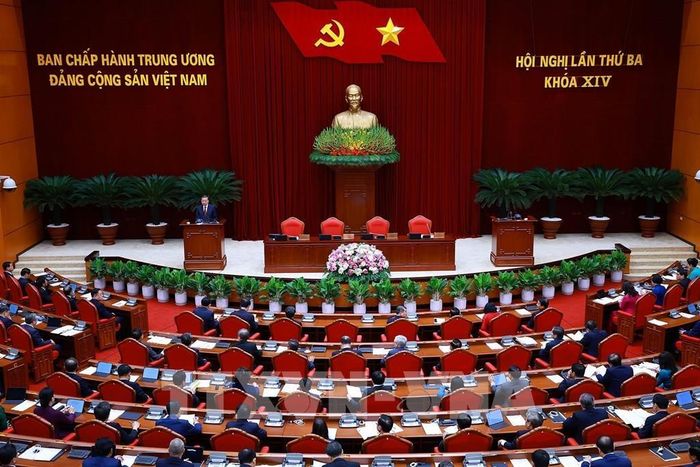 Toàn cảnh Hội nghị lần thứ ba Ban Chấp hành Trung ương Đảng khóa XIV. Ảnh: TTXVN