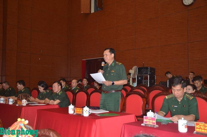 Đại tá Cà Văn Lập, Phó Chủ nhiệm Chính trị Bộ đội Biên phòng phát biểu tại buổi sơ duyệt. Ảnh: TK