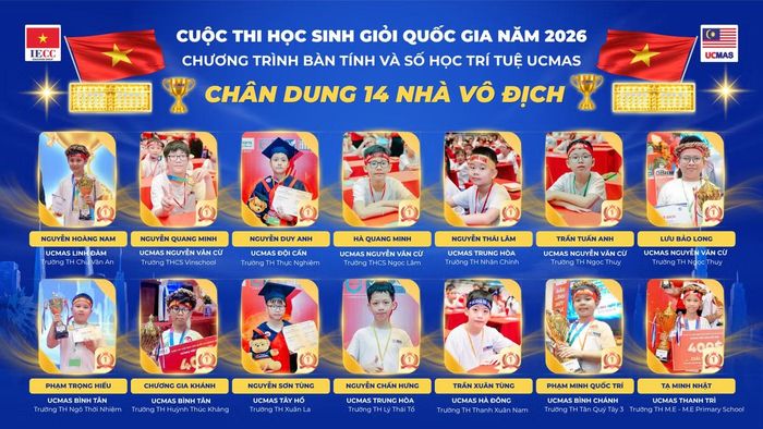 Chân dung 14 Nhà vô địch cuộc thi Học sinh giỏi quốc gia UCMAS 2026