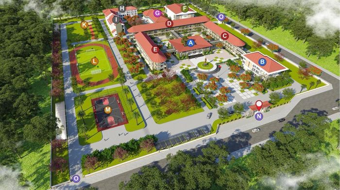 Phối cảnh Trường phổ thông nội trú liên cấp tiểu học và THCS xã A Lưới 3 với các công năng hiện đại. Ảnh: G.X