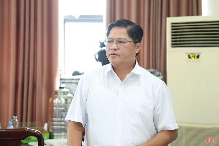 Phó Chủ tịch UBND xã Tiên Điền Hoàng Thế Anh phát biểu tại buổi làm việc.