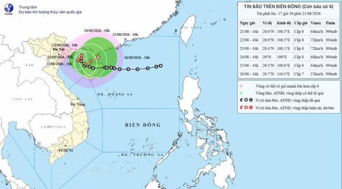 Vị trí và hướng đi của bão số 4. (Nguồn: Trung tâm Dự báo Khí tượng Thủy văn Quốc gia)