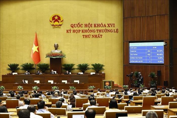 Quốc hội biểu quyết thông qua việc bổ sung Chương trình Kỳ họp không thường lệ thứ Nhất, Quốc hội khóa XVI. Ảnh: Doãn Tấn/TTXVN