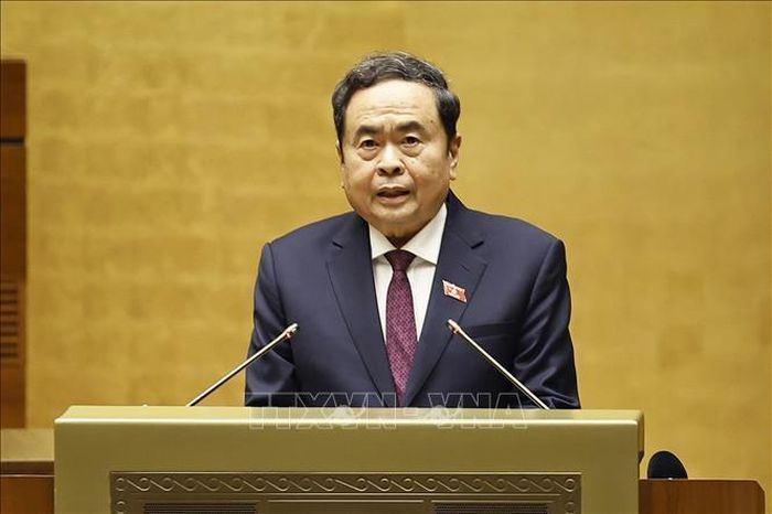Ủy viên Bộ Chính trị, Chủ tịch Quốc hội Trần Thanh Mẫn phát biểu tại Lễ công bố thành lập Tổ chức Nghị sĩ hữu nghị Việt Nam của Quốc hội khóa XVI. Ảnh: Doãn Tấn/TTXVN