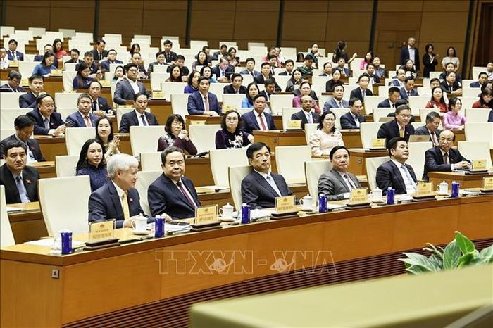 Chủ tịch Quốc hội Trần Thanh Mẫn và đại biểu dự lễ công bố. Ảnh: Doãn Tấn/TTXVN