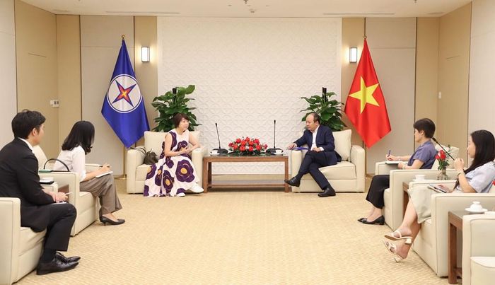 Tại buổi làm việc giữa Phó Tổng giám đốc EVN Nguyễn Đình Phước với bà Joyce Tee, Tổng giám đốc Khối Khách hàng Doanh nghiệp ngoài Nhật Bản, Ngân hàng Sumitomo Mitsui Banking Corporation (SMBC). Ảnh: Đỗ Huyền/Bnews.vn/Vnanet.vn