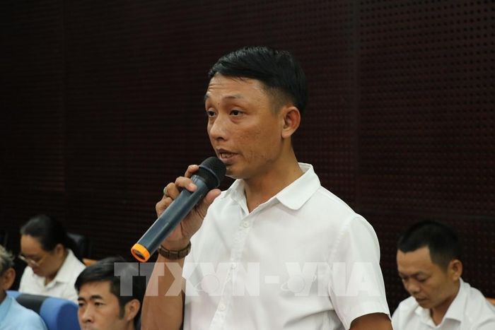 Hội viên Hội Nông dân ở các địa phương nêu ý kiến, đóng góp tại Hội nghị đối thoại với lãnh đạo thành phố Đà Nẵng. Ảnh: Khoa Chương - TTXVN