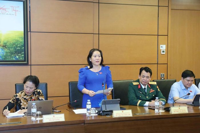 Đại biểu Lê Thị Thanh Lam, Phó Trưởng đoàn chuyên trách Đoàn ĐBQH thành phố Cần Thơ, phát biểu