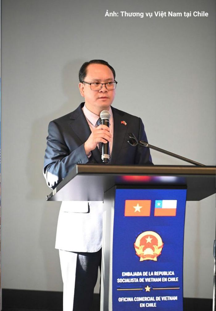 Đại sứ Việt Nam tại Chile Nguyễn Việt Cường phát biểu tại hội thảo.