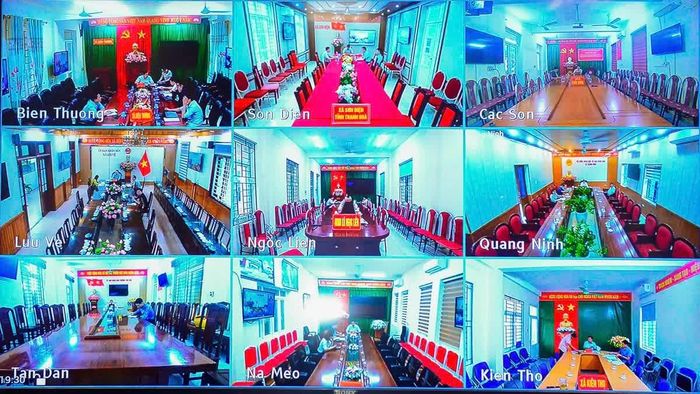 Lãnh đạo các địa phương dự hội nghị tại các điểm cầu trực tuyến. Ảnh: Hoàng Đông
