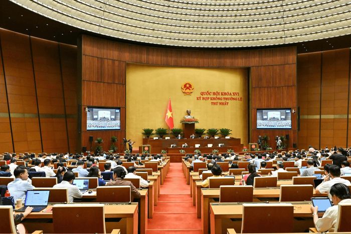 Quang cảnh phiên họp tại hội trường Quốc hội về định hướng chính sách sửa đổi Luật Nhà ở năm 2023. Ảnh: Quốc hội