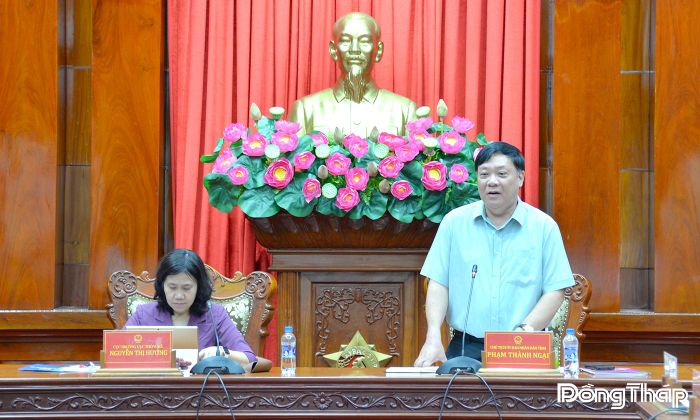 Đồng chí Phạm Thành Ngại, Phó Bí thư Tỉnh ủy, Chủ tịch UBND tỉnh, phát biểu tại buổi làm việc.