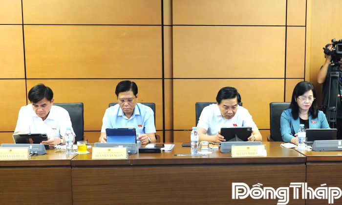 Đại biểu Quốc hội tỉnh Đồng Tháp tham gia phiên thảo luận tại tổ.