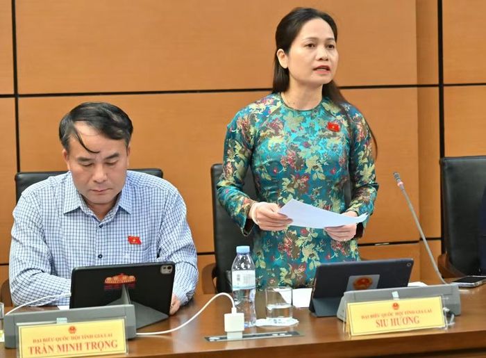  ĐB Siu Hương đề nghị quy định ngay trong Luật các tiêu chí xác định dự án có mục tiêu nhà ở chính dựa trên tỷ lệ đất ở, diện tích sàn nhà ở và mục tiêu đầu tư. Ảnh: Đoàn ĐBQH tỉnh Gia Lai 