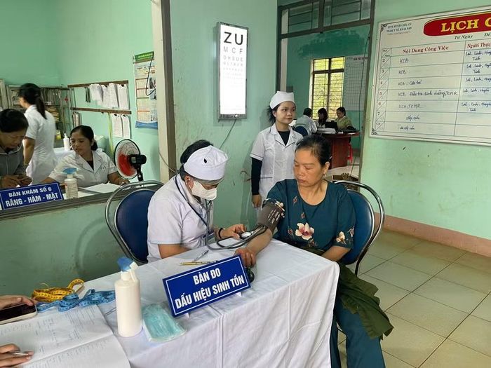 Các bác sĩ Trung tâm Y tế Đức Cơ triển khai khám sức khỏe cho người dân tại xã Ia Nan. Ảnh: Như Nguyện