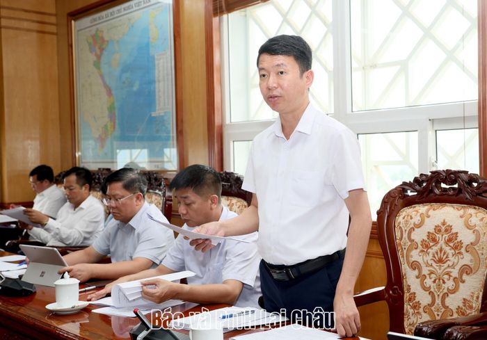 Lãnh đạo Sở Tài chính báo cáo việc xây dựng Quy định về thủ tục, trình tự thực hiện các dự án có sử dụng đất trên địa bàn tỉnh. 