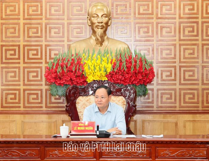 Đồng chí Lê Minh Ngân - Ủy viên Ban Chấp hành Trung ương Đảng, Bí thư Tỉnh ủy, Chủ tịch HĐND tỉnh phát biểu tại buổi làm việc. 