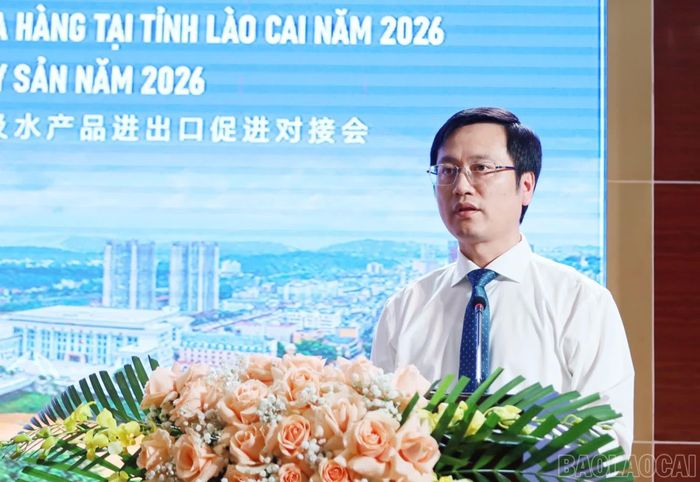 Ông Trần Xuân Cường - Giám đốc Trung tâm Xúc tiến đầu tư, Thương mại và Du lịch tỉnh Lào Cai phát biểu tại hội nghị.