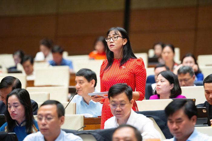 Đại biểu Trịnh Tú Anh, Đoàn ĐBQH tỉnh Lâm Đồng phát biểu tại hội trường