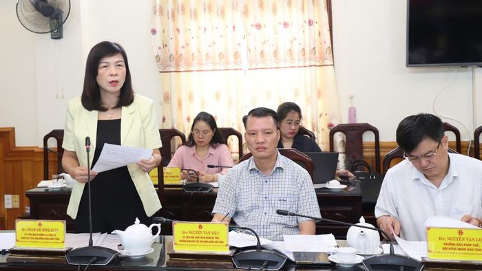 Đồng chí Phó Chủ tịch HĐND tỉnh Phạm Thị Minh Xuân phát biểu tại phiên họp.