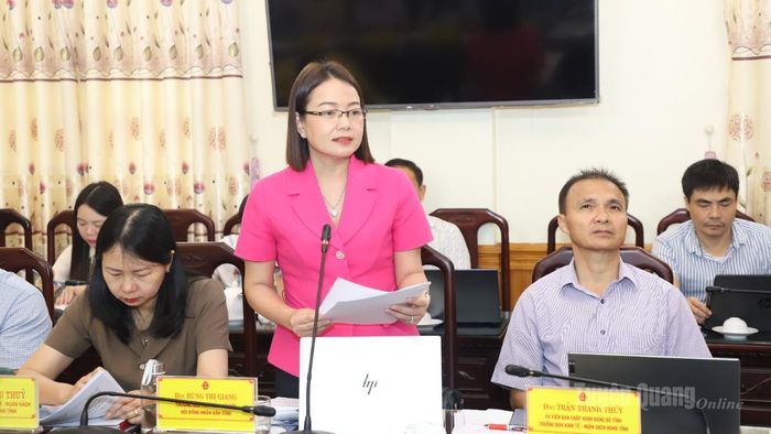 Lãnh đạo Ban Văn hóa - Xã hội HĐND tỉnh phát biểu tại phiên họp.