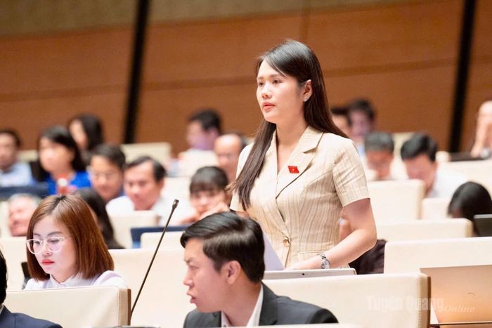 Đại biểu Quốc hội Vương Thị Hương tham gia phát biểu tại hội trường.