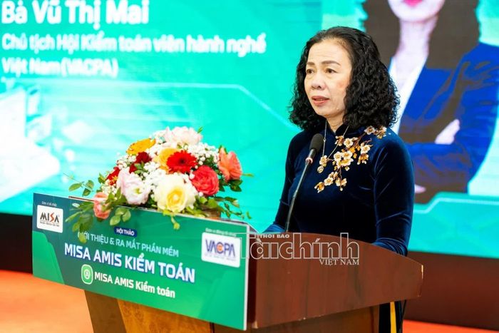 Chủ tịch VACPA Vũ Thị Mai nhấn mạnh, VACPA cam kết sẽ tiếp tục đồng hành cùng Tập đoàn MISA và các doanh nghiệp kiểm toán trong chặng đường tiếp theo. Ảnh: Đức Minh
