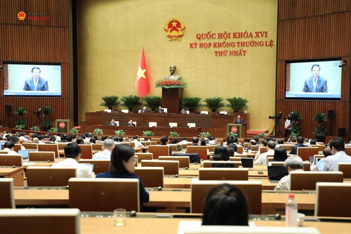 Toàn cảnh phiên Quốc hội thảo luận tại Hội trường về định hướng chính sách sửa đổi Luật Nhà ở năm 2023