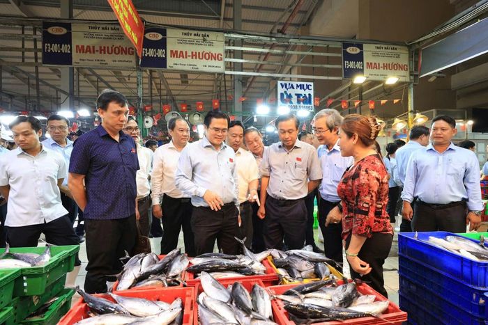 Thành viên Đoàn giám sát HĐND TP Hồ Chí Minh kiểm tra tại khu vực Chợ đầu mối nông sản thực phẩm Bình Điền.