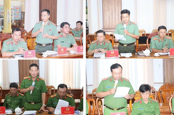 Đại diện lãnh đạo một số đơn vị nghiệp vụ Công an tỉnh phát biểu tham luận tại Hội thảo.