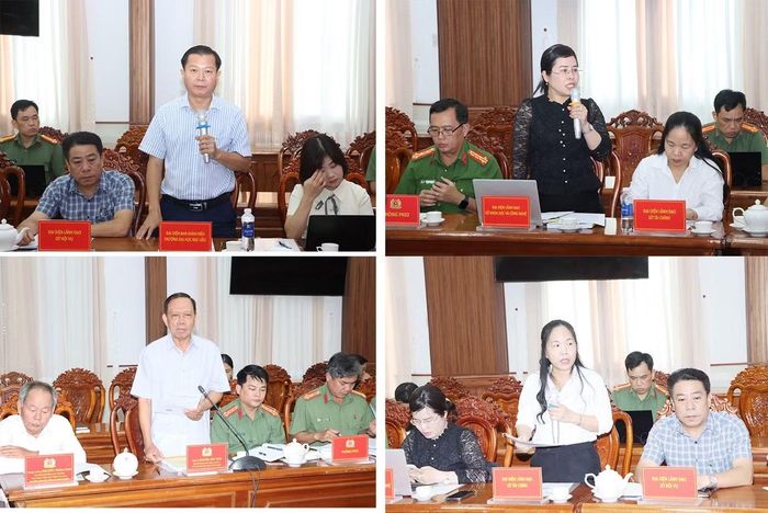 Đại diện lãnh đạo các sở, ngành, trường Đại học Bạc Liêu và Hội Cựu CAND tỉnh Cà Mau phát biểu tham luận tại Hội thảo.