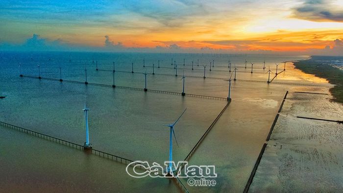 Hoàng hôn trên cánh đồng điện gió Bạc Liêu tạo nên bức tranh tuyệt đẹp cho đất giồng.
