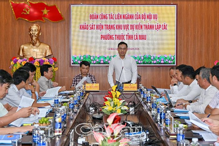 Đồng chí Nguyễn Ánh Dương, Phó Vụ trưởng Vụ Chính quyền địa phương, phát biểu tại buổi làm việc với xã Cái Nước.