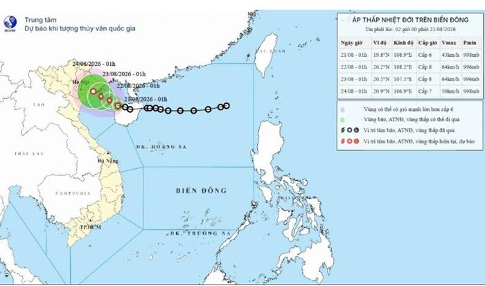 Áp thấp nhiệt đới đang di chuyển vào khu vực Bắc Vịnh Bắc Bộ. Ảnh NCHMF