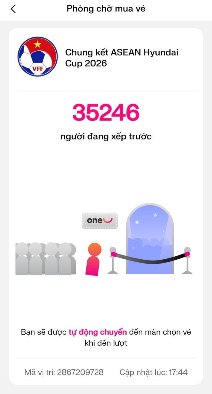 Do lượng người truy cập lớn, hệ thống có thể đưa người dùng vào “Phòng chờ mua vé”. Ảnh chụp màn hình. 