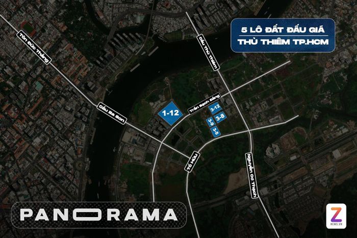 Vị trí 5 lô đất sắp được đấu giá. Đồ họa: Quỳnh Danh.