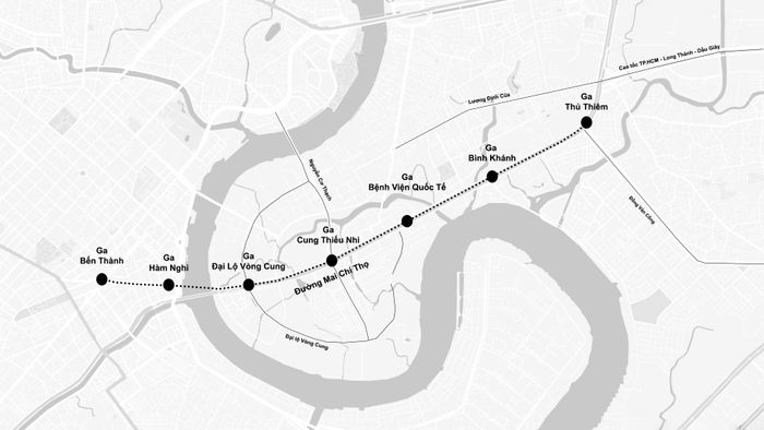  Hướng tuyến metro số 2, đoạn Bến Thành - Thủ Thiêm. Đồ họa: Quỳnh Danh.