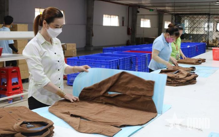  Công nhân làm việc tại Công ty TNHH MTV May mặc Tân Đạt ở xã Mộc Hóa, tỉnh Tây Ninh. Ảnh: NGUYỄN PHÚ VINH