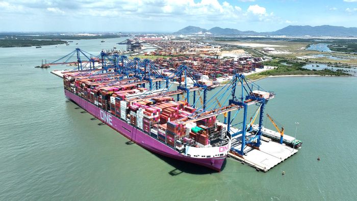 Tàu container cập cảng Gemalink, phường Tân Phước, TPHCM. ẢNH: THÀNH HUY