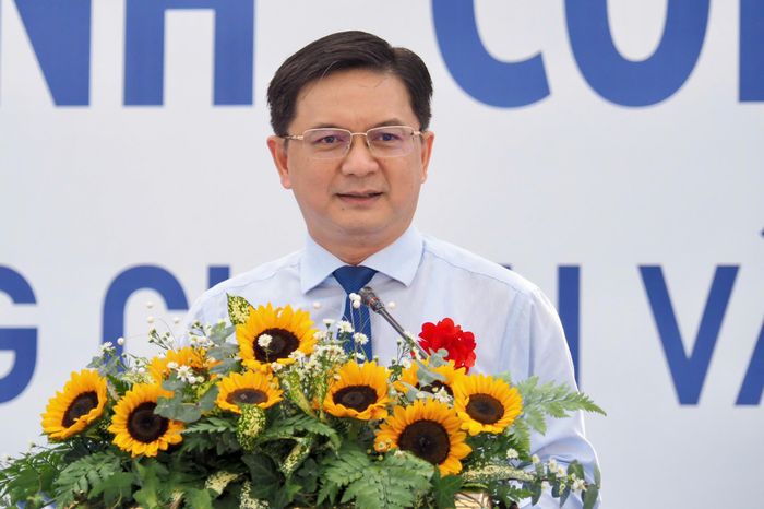  Đồng chí Nguyễn Mạnh Cường phát biểu tại lễ khánh thành. HOÀNG HÙNG 