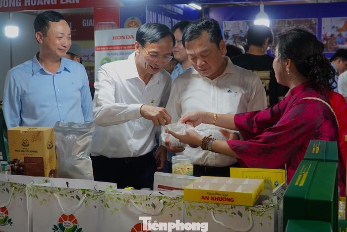 Phó Chủ tịch UBND tỉnh Hồ Huy Thành tham quan các gian hàng tại hội chợ.